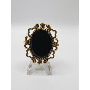 Vintage Mourning Revival Brooch Pendant Black Oval Cabochon